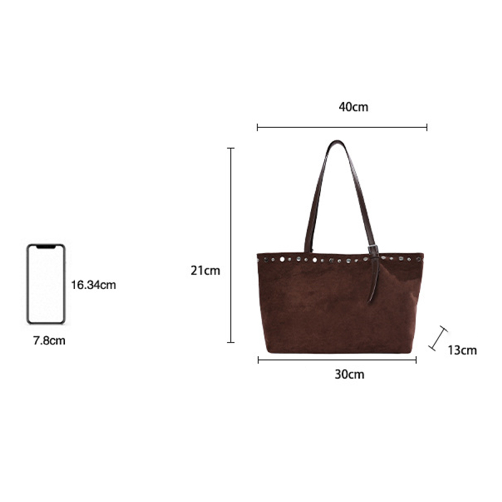 Sacs Cabas Pour Femmes En Daim Uni, Style Parisien Chic, Ornés De Clous (Le Charm N'Est Pas Inclus.) Image6