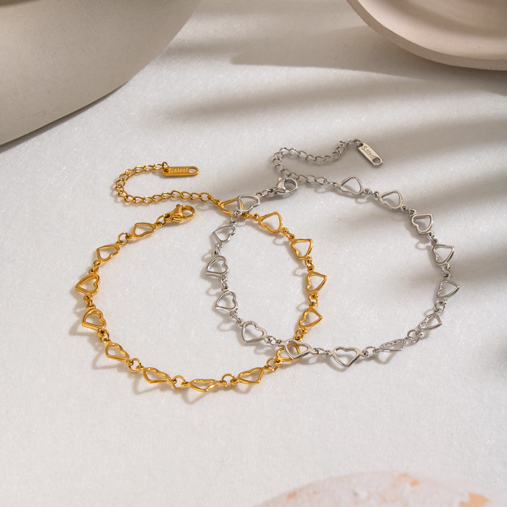 Bracelet De Cheville En Acier Inoxydable Étanche Couleur Or Avec Motif Cœur Image6