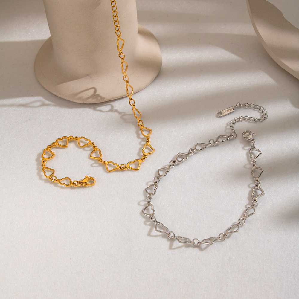 Bracelet De Cheville En Acier Inoxydable Étanche Couleur Or Avec Motif Cœur Image5