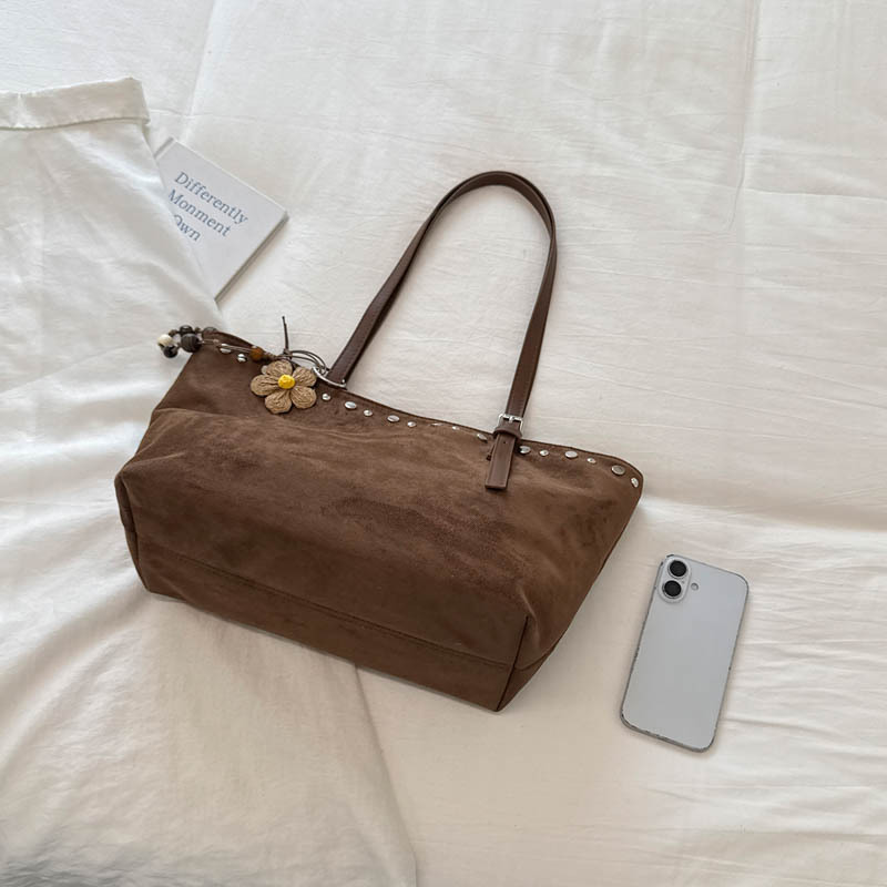 Sacs Cabas Pour Femmes En Daim Uni, Style Parisien Chic, Ornés De Clous (Le Charm N'Est Pas Inclus.) Image3