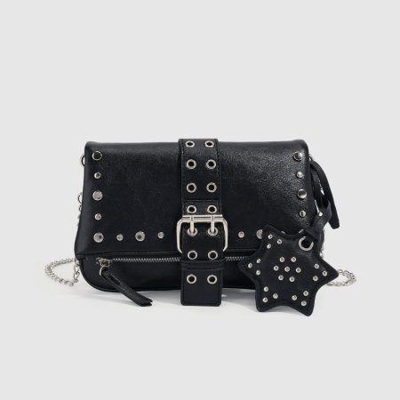 Sacs à bandoulière pour femmes en PU uni, style streetwear, ornés de rivets et de détails métalliques (le charm n'est pas inclus). 2