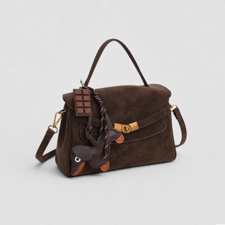 Sac cabas pour femme en daim uni, style Old Money, avec quincaillerie en métal. 2