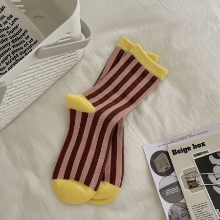 Chaussettes mi-mollet à rayures basiques et contraste de couleurs