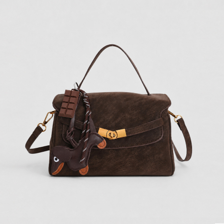 Sac cabas pour femme en daim uni, style Old Money, avec quincaillerie en métal.