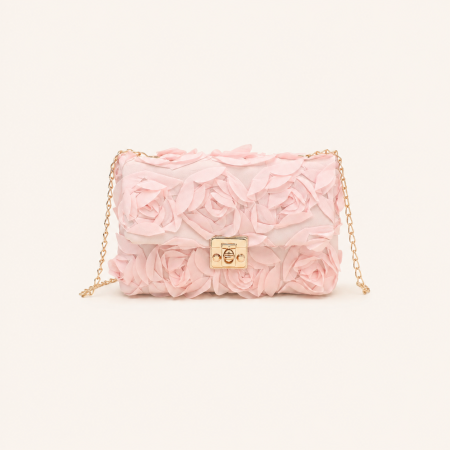 Sacs bandoulière carrés pour femmes, style décontracté, patchwork floral, couleur unie, chaîne rose, nylon