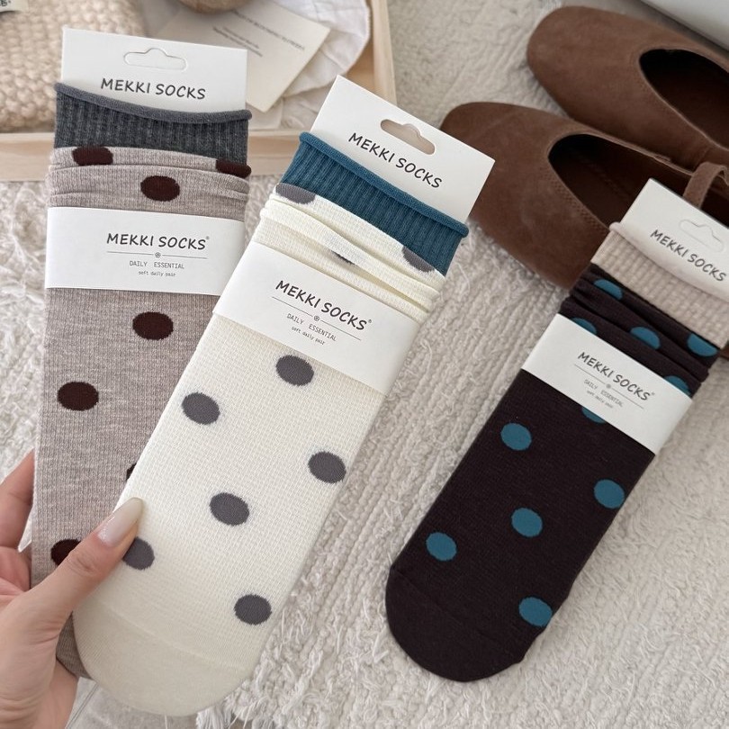 Chaussettes Mi-Mollet À Motif Rétro Et Couleurs Contrastées, Légèrement Rebondissantes Image2