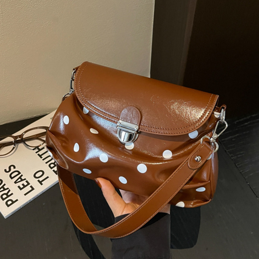 Sacs À Bandoulière Pour Femmes En Pu À Pois Et Accessoires Métalliques Style Bureau h5Image3