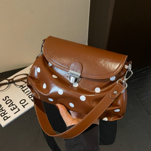 Sacs À Bandoulière Pour Femmes En Pu À Pois Et Accessoires Métalliques Style Bureau h5 Image3