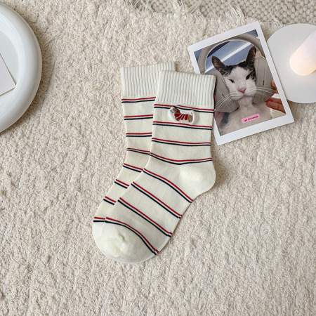 Chaussettes mi-mollet à rayures élégantes, à pois et à motifs animaliers, légèrement rebondissantes 2