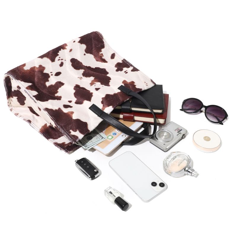 Sacs Cabas Carrés Pour Femmes, Style Décontracté, Couleur Unie Duveteuse, Imprimé Léopard Et Animaux, En Velours Côtelé. h5Image5
