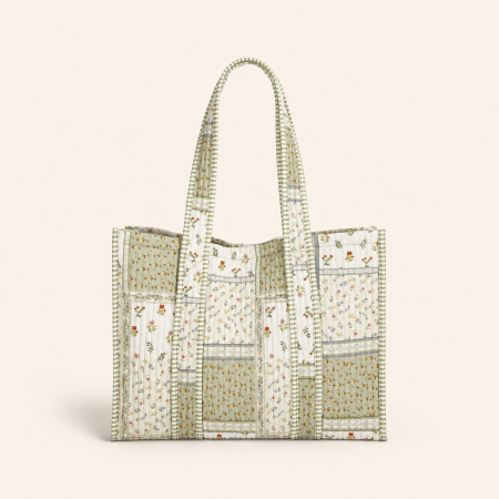 Sacs cabas carrés pour femmes en polyester multicolore à patchwork fleuri froncé, style décontracté