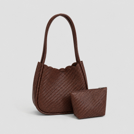 Sac fourre-tout femme en PU tissé uni style bureau