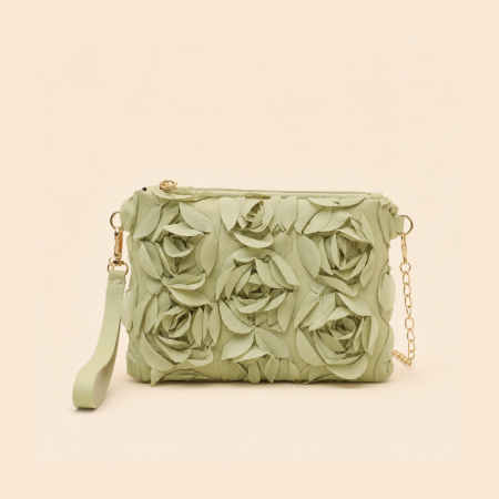 Pochette carrée femme en nylon rose uni à patchwork fleuri style décontracté 2