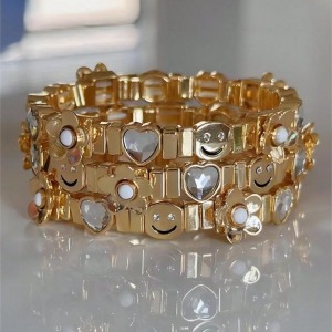 Ensembles De Bracelets Pour Femmes En Alliage Doré, Motif Cœur Souriant, Collection Quotidienne De Luxe h5