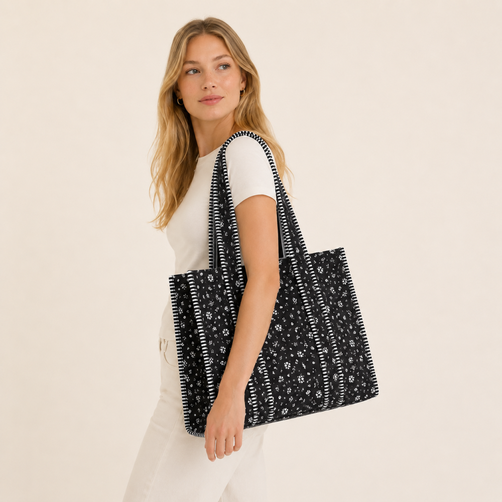 Sacs Cabas Carrés Pour Femmes En Polyester Multicolore À Patchwork Fleuri Froncé, Style Décontracté Image2
