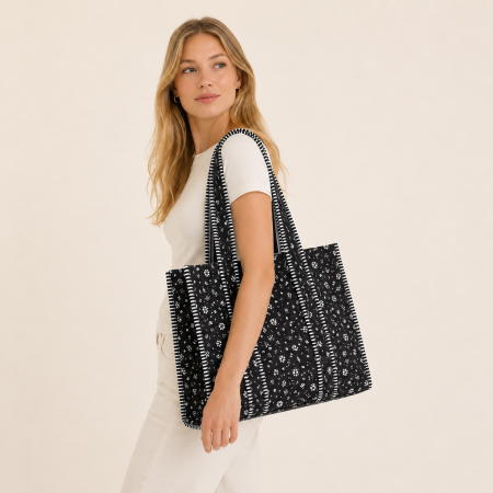 Sacs cabas carrés pour femmes en polyester multicolore à patchwork fleuri froncé, style décontracté 2