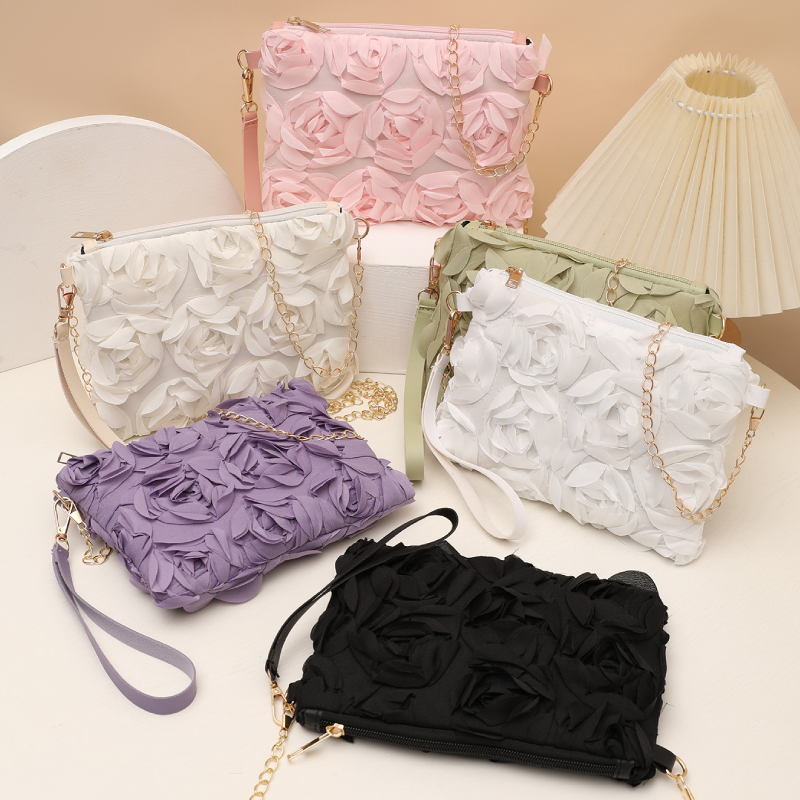 Pochette Carrée Femme En Nylon Rose Uni À Patchwork Fleuri Style Décontracté Image3