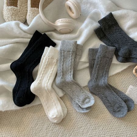 Chaussettes mi-mollet basiques à rebond léger, couleur unie