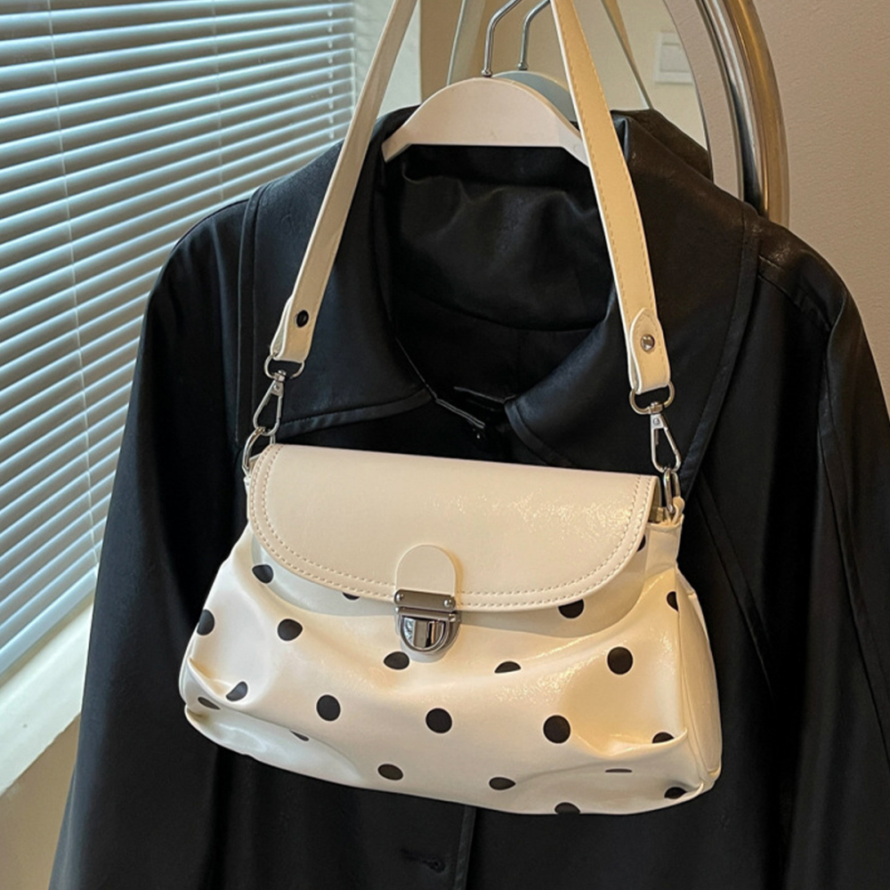 Sacs À Bandoulière Pour Femmes En Pu À Pois Et Accessoires Métalliques Style Bureau h5Image4