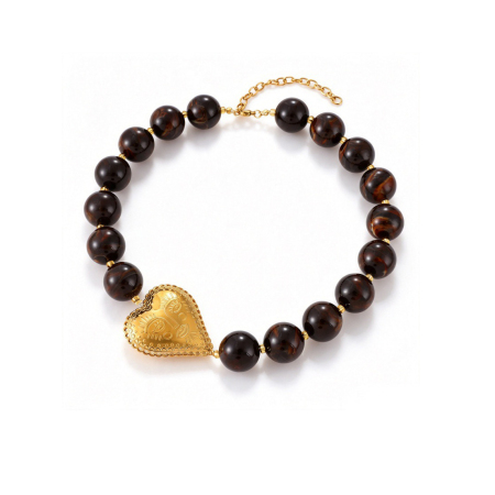 Colliers de perles rétro en forme de cœur, dégradé de couleurs, en acier inoxydable, étanches, couleur or, pour femmes