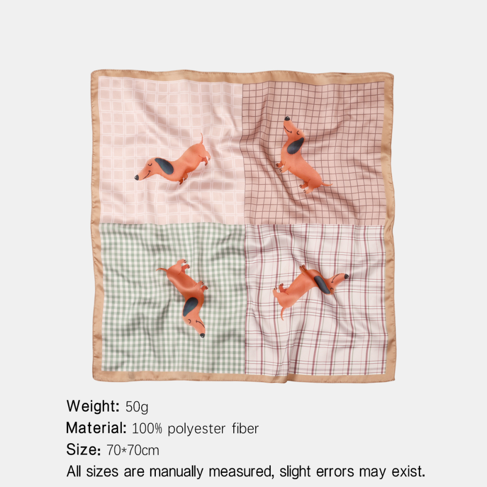 Bandana Pour Femme En Polyester À Carreaux Avec Un Adorable Teckel
