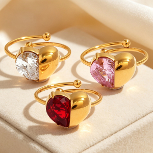 Bagues Simple Series Daily Heart En Acier Inoxydable Étanche Couleur Or Avec Zircon. h5 Image2