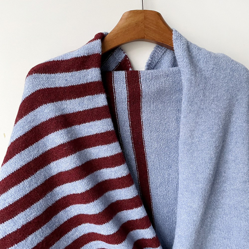 Châles Pour Femmes En Laine Et Polyester Mélangés, À Rayures Décontractées Et De Couleurs Assorties h5Image3