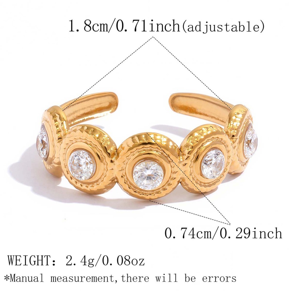 Bagues Simple Series Daily Circle En Acier Inoxydable Étanche Couleur Or Avec Zircon. 