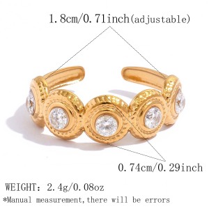 Bagues Simple Series Daily Circle En Acier Inoxydable Étanche Couleur Or Avec Zircon. h5 