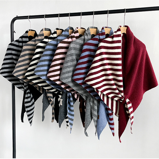 Châles Pour Femmes En Laine Et Polyester Mélangés, À Rayures Décontractées Et De Couleurs Assorties h5Image2