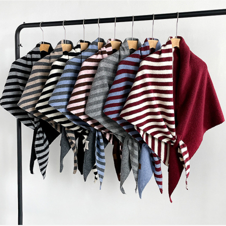 Châles pour femmes en laine et polyester mélangés, à rayures décontractées et de couleurs assorties 2