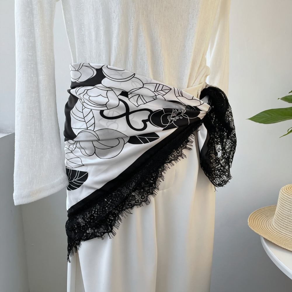 Bandana Élégante En Polyester À Pois Et Dentelle, Ornée De Fleurs Image2