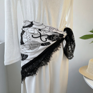 Bandana Élégante En Polyester À Pois Et Dentelle, Ornée De Fleurs h5 Image2