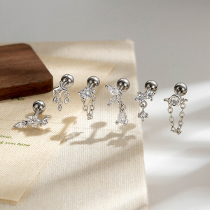Boucles D'Oreilles Piercing Pour Femmes, Collection Simple, Motif Fleur, Couleur Cuivre Doré Et Zircon. h5 Image5