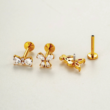 Boucles D'Oreilles Papillon En Acier Inoxydable Étanche, Couleur Or, Avec Nœud Papillon Et Zircon. 2