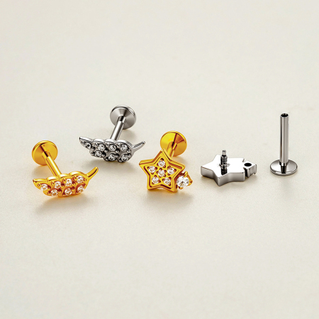 Boucles D'Oreilles Piercing Pour Femmes, Collection Simple, En Acier Inoxydable, Motif Cœur, Étoile Et Papillon, Couleur Or, Avec Zircon. 2