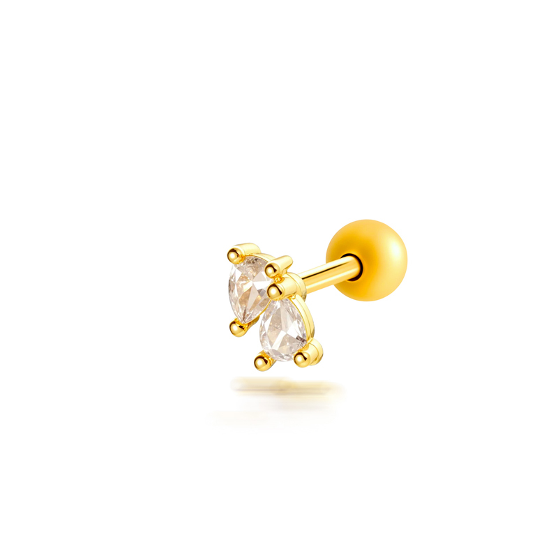 Boucles D'Oreilles Piercing Pour Femmes, Collection Simple, Motif Fleur Et Lune, Couleur Cuivre Doré Et Zircon. Image2