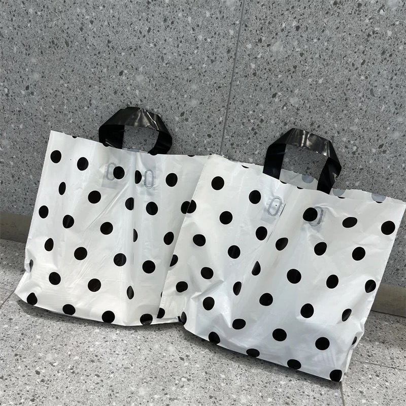 50 Sacs Cabas Carrés En Plastique Imprimés À Pois, Style Décontracté Image2