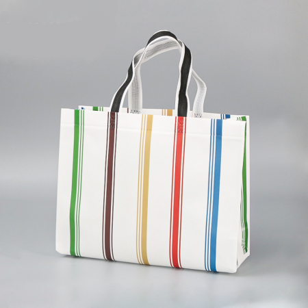 Sacs cabas carrés en polypropylène tissé à rayures imprimées et couleurs assorties, style décontracté