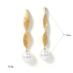 Boucles D'Oreilles Pendantes Pour Femme, En Acier Inoxydable De Forme Irrégulière, Imperméables, Couleur Or, Avec Perles Artificielles. h5 Image4