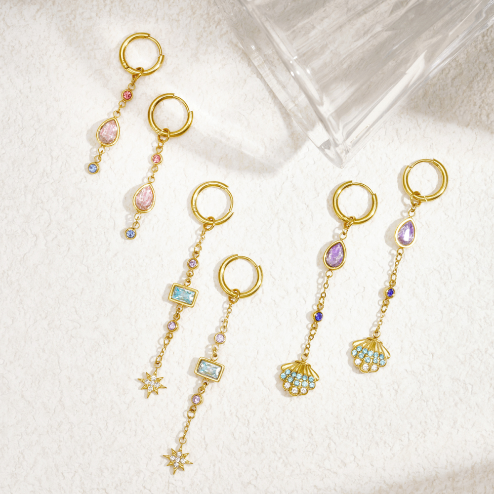 Boucles D'Oreilles Pendantes Pour Femmes, En Acier Inoxydable, Étanches, Couleur Or, Avec Zircon, En Forme De Goutte Image3