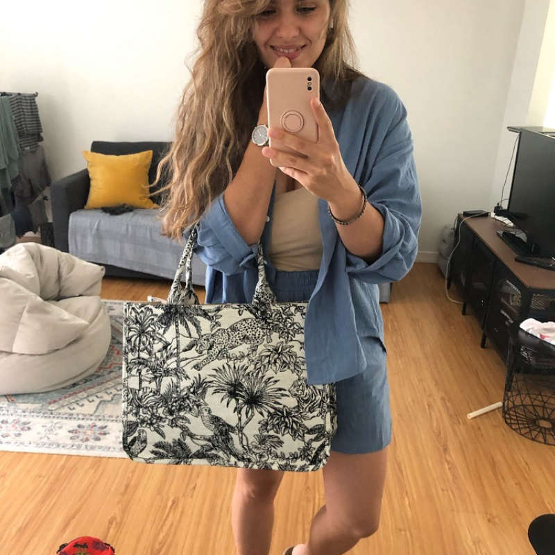 Sacs Cabas Carrés Pour Femmes En Toile Brodée D'Animaux Et De Plantes, Style Décontracté Image10
