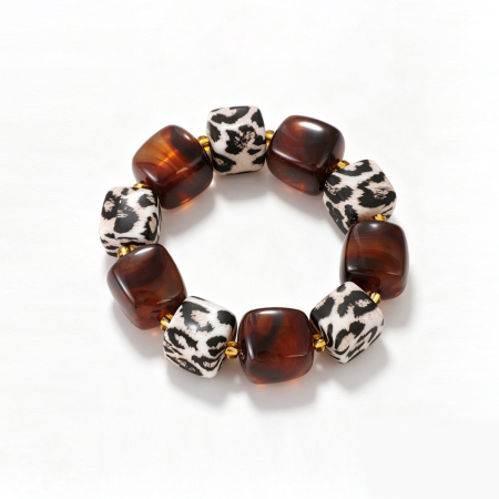 Bracelets en résine à perles imprimé léopard rétro pour femmes
