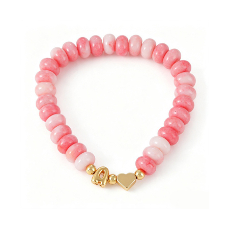 Bracelets de perles simples en forme de cœur avec lettres et pierres naturelles pour femmes