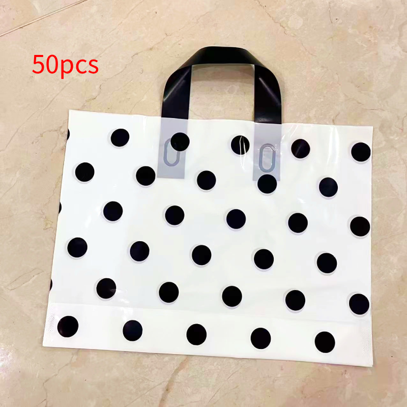 50 Sacs Cabas Carrés En Plastique Imprimés À Pois, Style Décontracté 