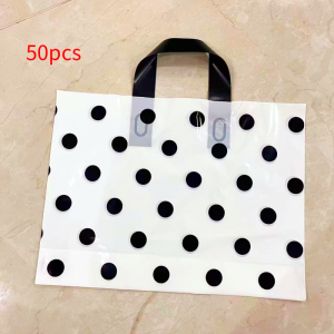 50 Sacs Cabas Carrés En Plastique Imprimés À Pois, Style Décontracté h5 