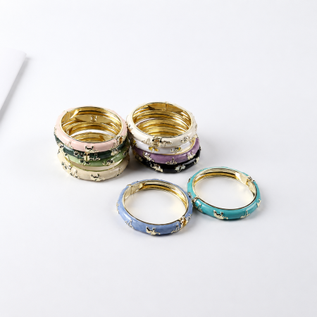 Bracelets pour femmes en alliage doré, motif floral et animalier émaillé à blocs de couleur