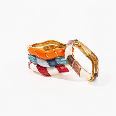 Bracelets pour femmes de la série Simple, doux et colorés, en alliage doré à rayures diagonales émaillées irrégulières