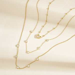 Colliers À Maillons Pour Femmes En Acier Inoxydable, Étanches, Couleur Or, Avec Zircon Et Motif Cœur h5 Image2