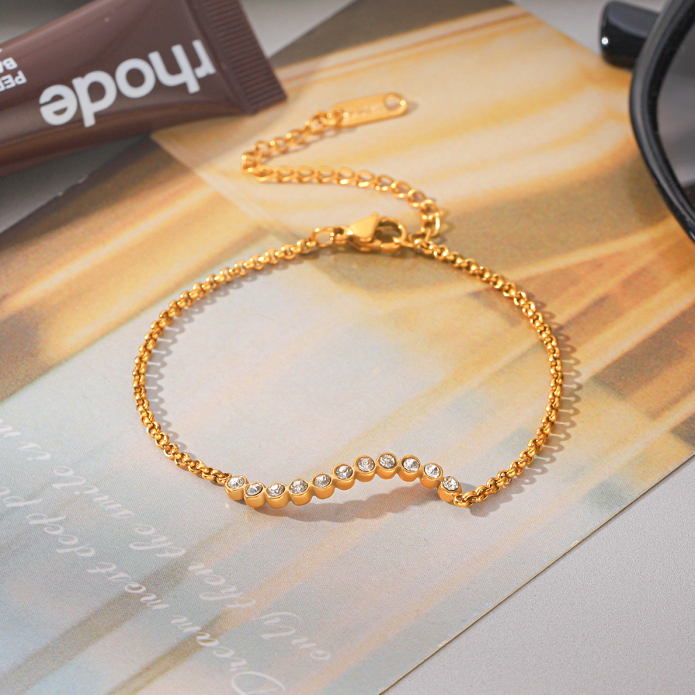 Bracelet Chaîne Femme En Acier Inoxydable Doré, Étanche, Avec Zircon, Collection Luxe Daily Chain Image5